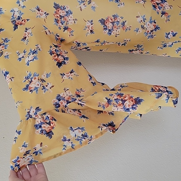 Live 4 Truth Womens Plus Size Yellow Floral Duster Open Front Kimono Cardigan - Picture 3 of 8